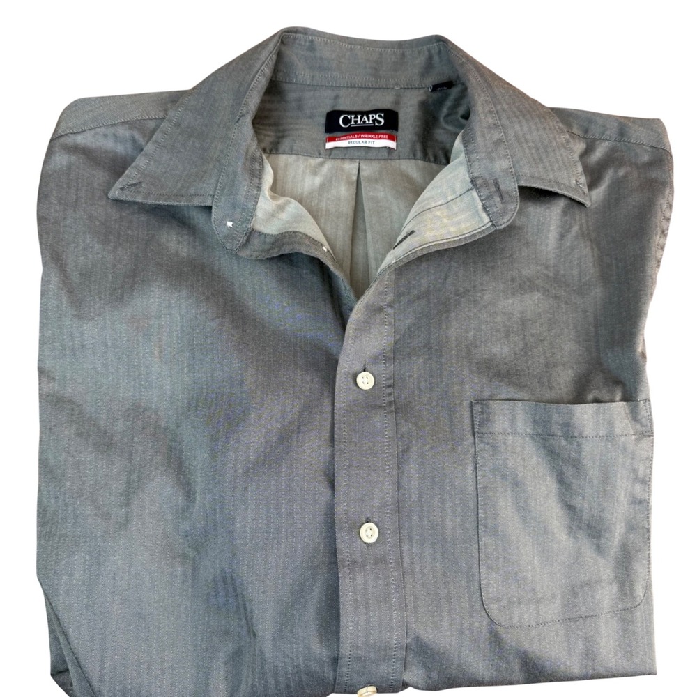 Chaps Mens Gray‎ Herringbone Wrinkle Free Regular Fit Dress Shirt Size Lg